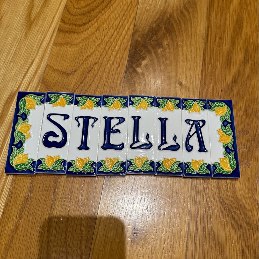 Stella Ceramic Tile Sign with Lemon Design Hand Painted and Made in Italy. 🇮🇹